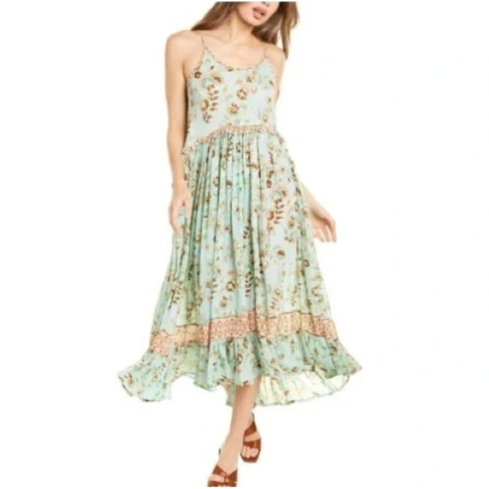 Anthropologie RAGA Boho Midi Dress Sunkissed Botanical Sleeveless Tiered M